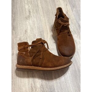 Born Womens Brown Suede Ankle Boots Distressed Wraparound Tie F59106 Size 7.5/38